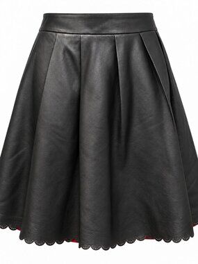 Alannah Hill Black Lamb Leather Pleated Scalloped Hem Skirt Size 6